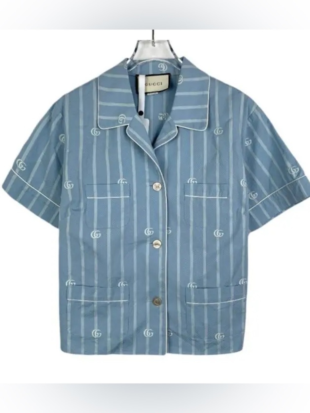 Gucci Blue Striped Short Sleeve Button Shirt! NWT 36!